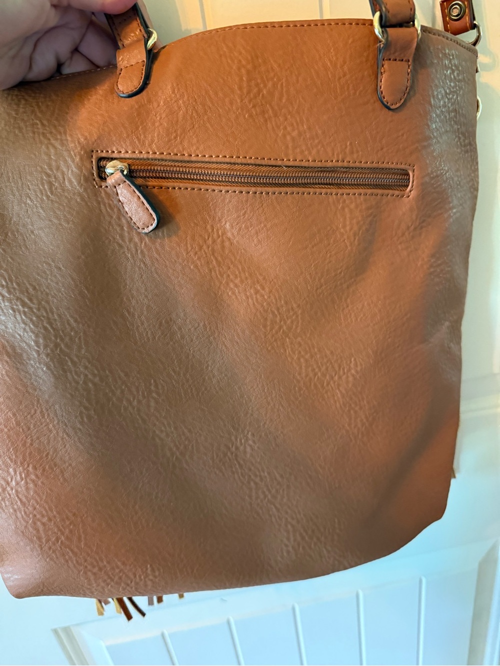 Vegan Brown Fringe Tote Shoulder Bag  NWOT - Picture 4 of 8